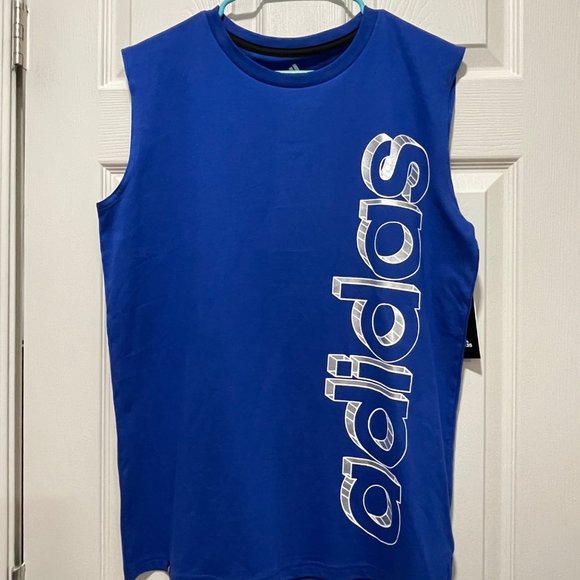 Adidas Youth Sleeveless Boys XL(18/20) Bright Blue T-Shirt NWT Workout Active - Picture 1 of 2